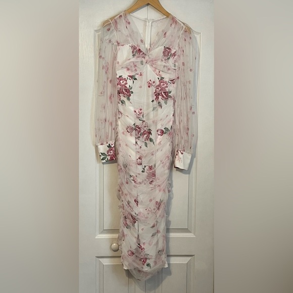 Pink and Cream Floral Long Sleeve Dress - Picture 3 of 4